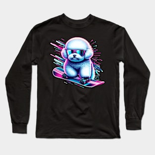 Bichon Frise On Snowboard Long Sleeve T-Shirt